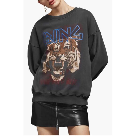 Anine Bing Tiger Black Graphic Crewneck Sweatshirt S/P EUC - Picture 1 of 8